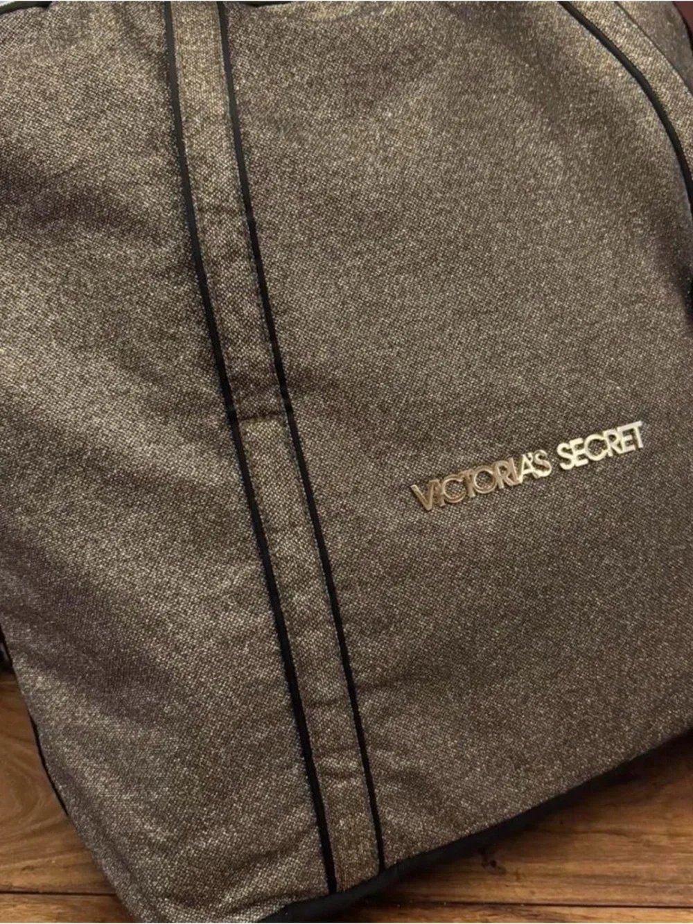 Victoria's Secret Metallic Silver Tote with Black Trim